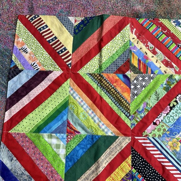 VTG Denton Texas Quilt Guild 26" x 36" Patchwork Diamond Denim Multicolor USA - Picture 4 of 10